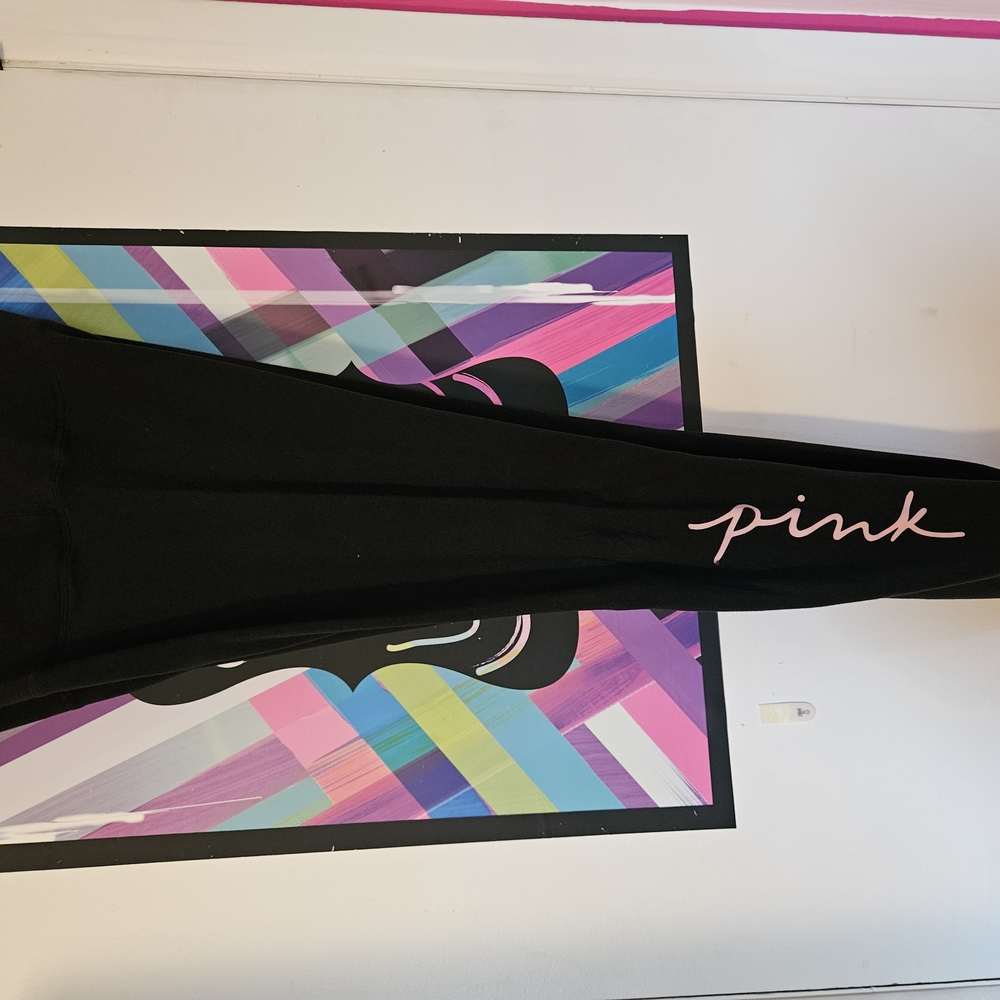 PINK Victoria's Secret Black Leggings with Pink Logo
